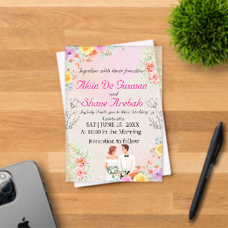 Elegancia sonrojada: Invitación de boda de acrílic