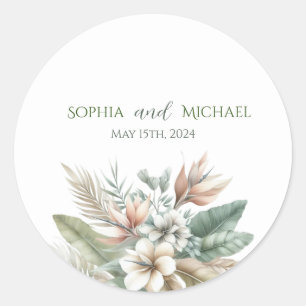 Elegancia tropical acuarela - Pegatinas de boda