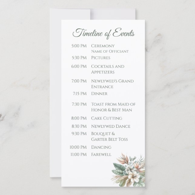 Elegancia tropical acuarela- Programa de bodas- (Reverso)