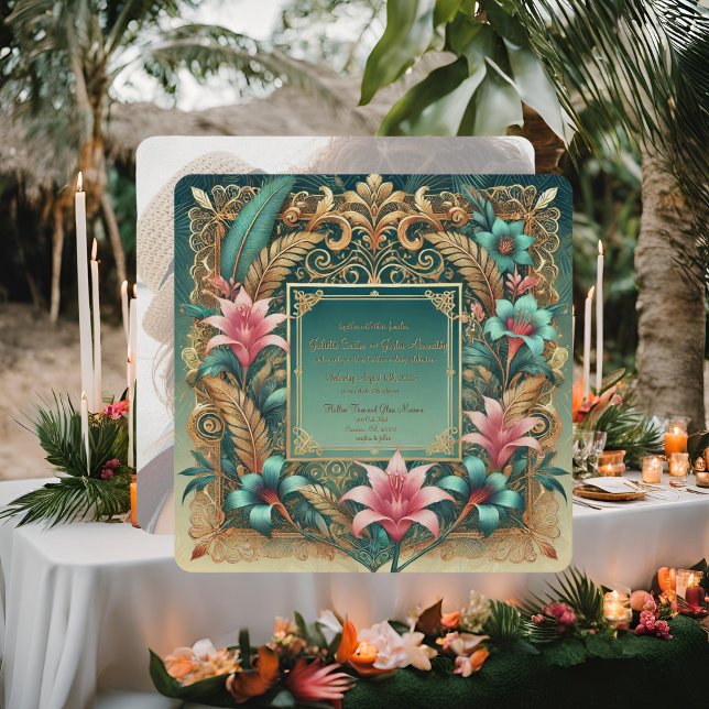 Elegancia tropical cuadrada Invitación a la boda (Subido por el creador)