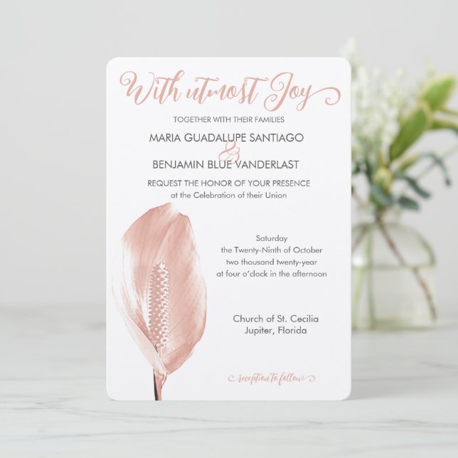 Elegancia Tropical Invitación de la flor rosa (Anverso de pie)
