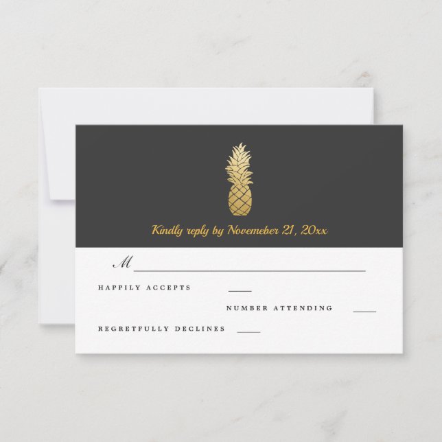 Elegancia tropical | Pineapple Wedding RSVP (Anverso)