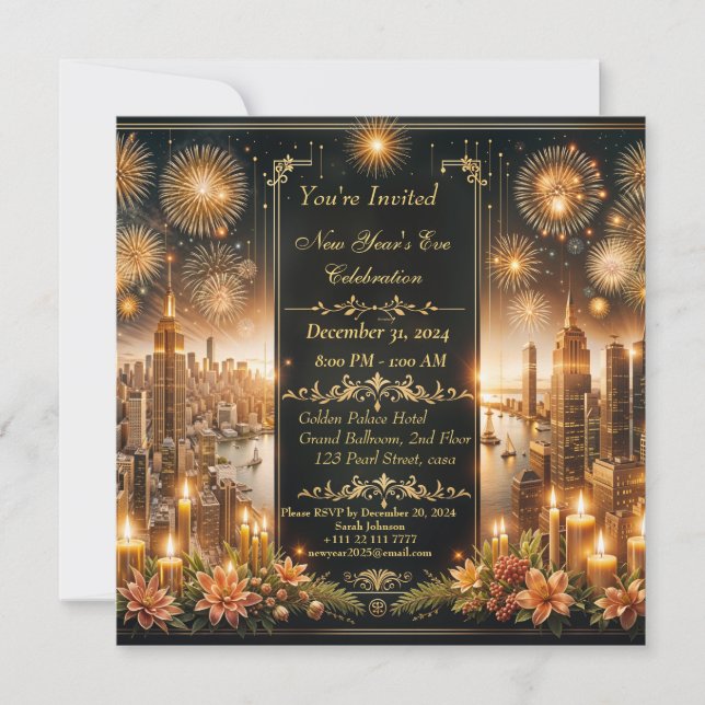 Elegancia urbana: tarjeta de invitación de Año Nue (Anverso)