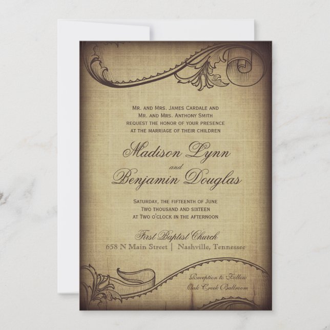 Elegancia vintage Invitaciones de matrimonio rústi (Anverso)