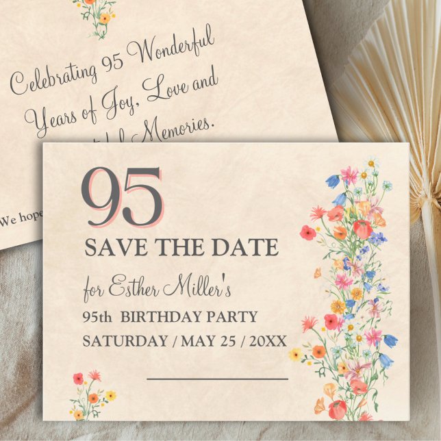 Elegant 95th Birthday Wildflower Save the Date (Subido por el creador)