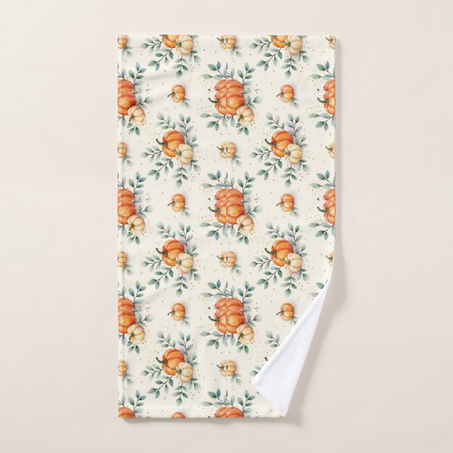  Elegant Autumn Pumpkin and Eucalyptus Watercolor (Toalla de mano)