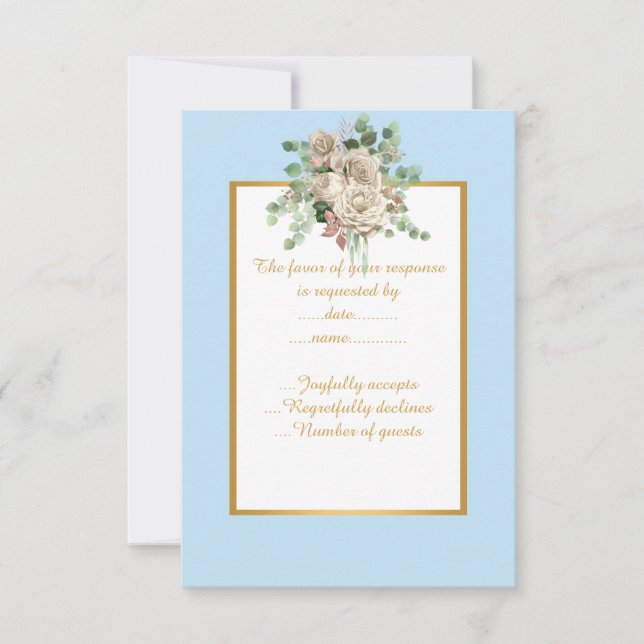 ELEGANT AZUL BLANCO FLORAL RSVP PERSONALIZADO (Anverso)
