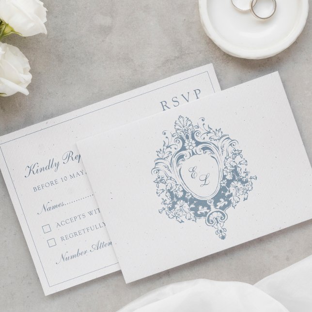 Elegant Baroque Crest Wedding RSVP Card (Subido por el creador)
