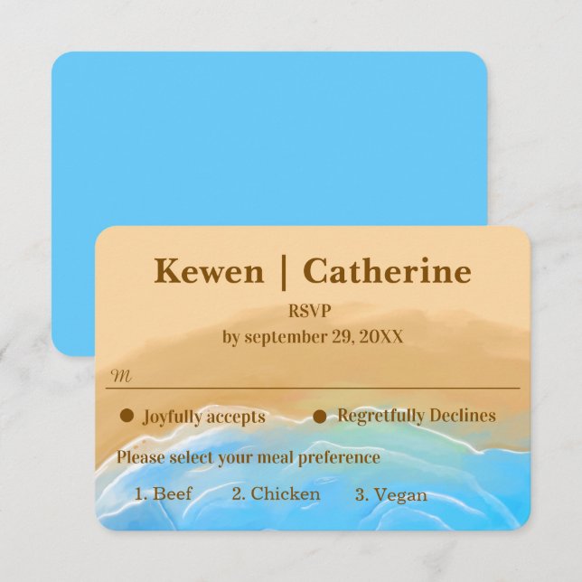Elegant Beach Watercolor wedding rsvp card (Anverso / Reverso)
