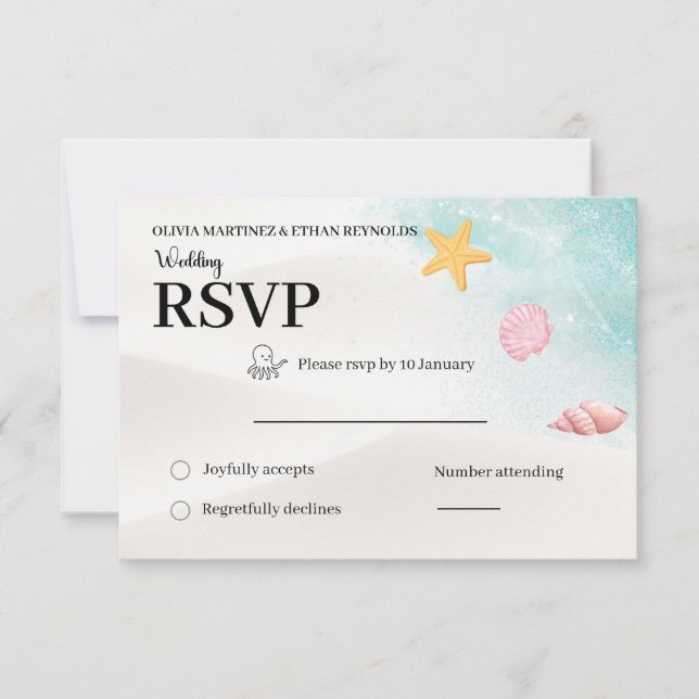 Elegant Beach Wedding RSVP Card (Anverso)