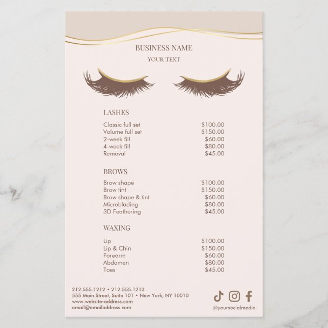 Elegant Beige and Gold Salon Price List Menu (Frente)