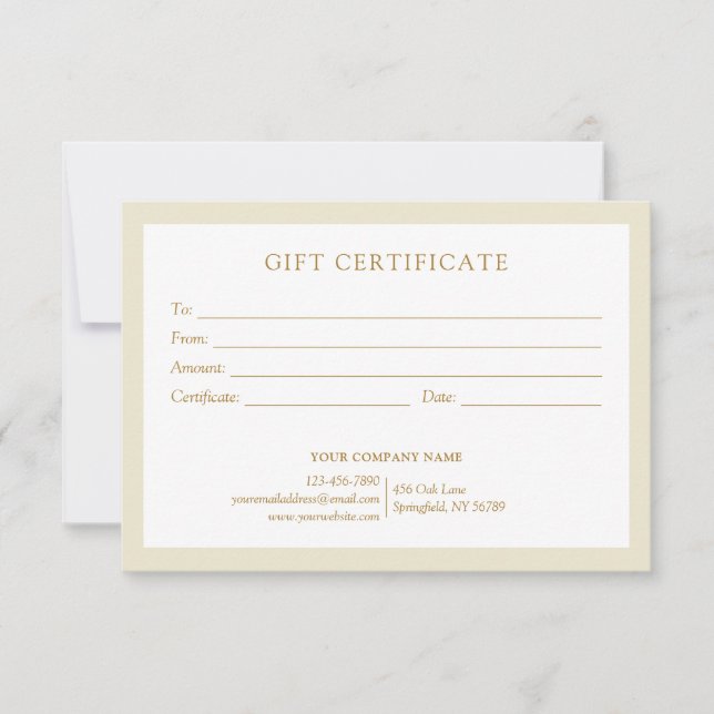 Elegant Beige Gold Business Logo Gift Certificate (Anverso)