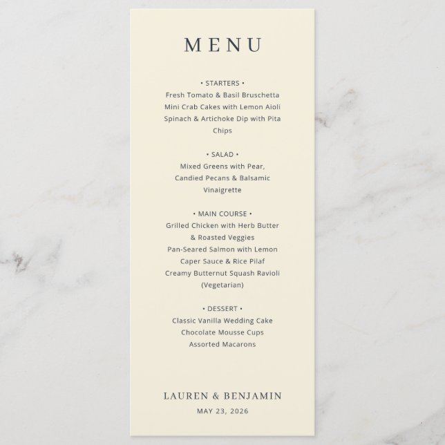 Elegant Beige Minimalist Menu (Anverso)