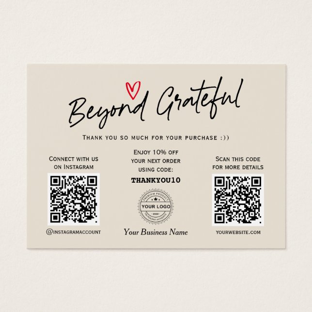 Elegant beige modern script QR code Gift vouchers (Frente)