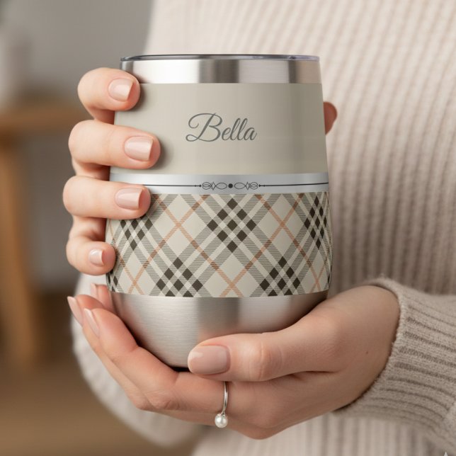 Elegant Beige Plaid Mother of the Bride Keepsake (A sophisticated champagne plaid that complements any wedding color palette)