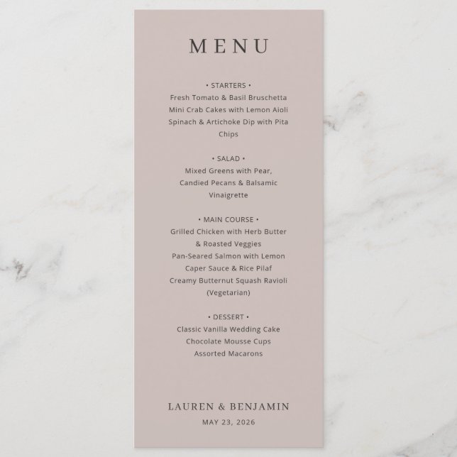 Elegant Beige Wedding Menu (Anverso)
