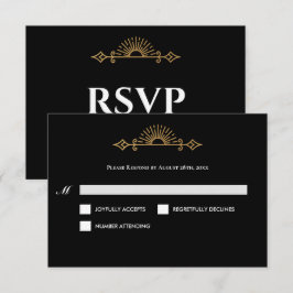 Elegant black and gold Gothic Wedding RSVP Card