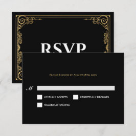 Elegant black and gold Gothic Wedding RSVP Card