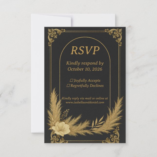 Elegant Black and Gold Wedding RSVP Card (Anverso)