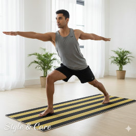 Elegant Black and M Gold Striped Yoga Mat Design