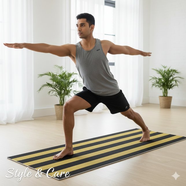 Elegant Black and M Gold Striped Yoga Mat Design (Elegant Black and Metallic Gold Striped Yoga Mat Design)