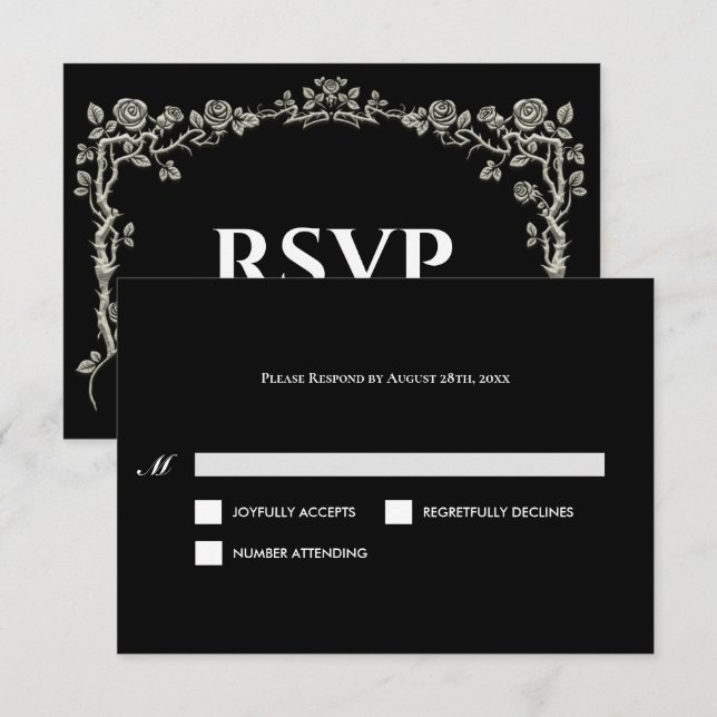 Elegant black and white Gothic Wedding RSVP Card (Anverso / Reverso)