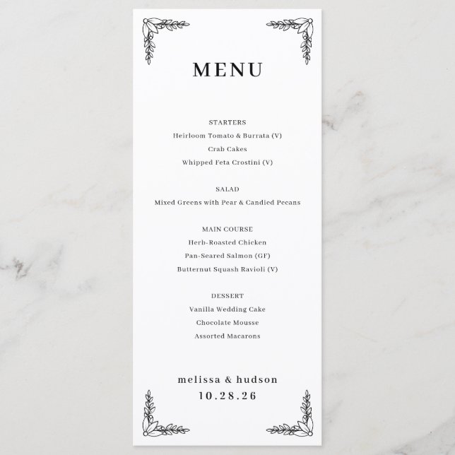 Elegant Black and White Menu (Anverso)