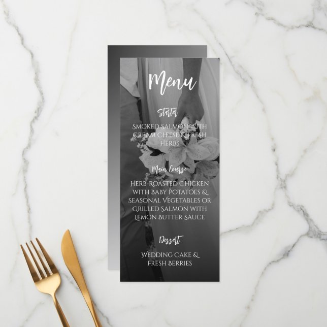 Elegant Black And White Wedding Menu (Anverso/Reverso In Situ)