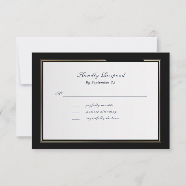 Elegant Black Background Gold Frame RSVP (Anverso)