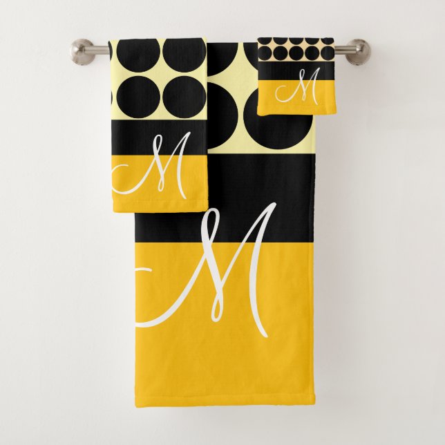 Elegant black  beige &  yellow dots monogram name (In situ)
