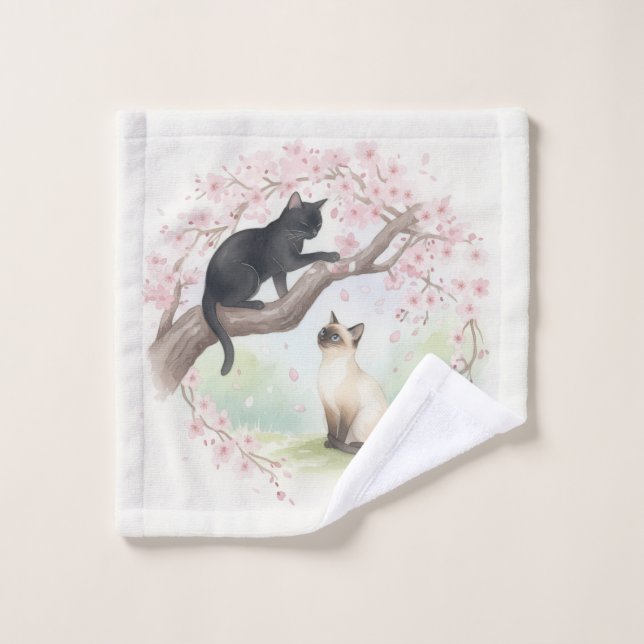 Elegant Black Cat with Japanese Cherry Blossoms (Toallita)