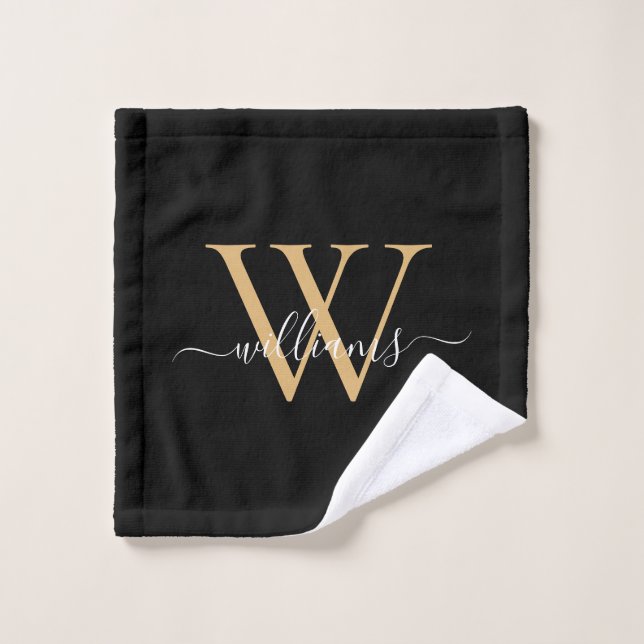 Elegant Black Gold Custom Monogram Script Name (Toallita)