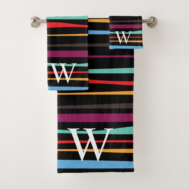 Elegant black purple and yellow stripes monogram (In situ)