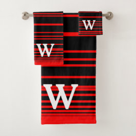 Elegant black &red stripes Pattern  monogram
