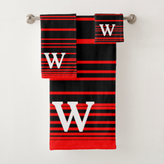 Elegant black &red stripes Pattern  monogram