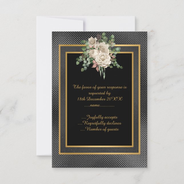 ELEGANT BLACK TARJETA DE RESPUESTA FLORAL CON RELI (Anverso)