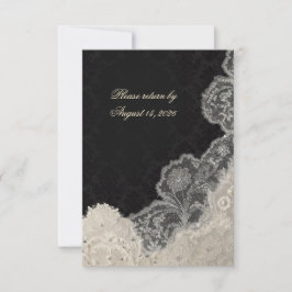 Elegant Black White Lace Wedding RSVP Card