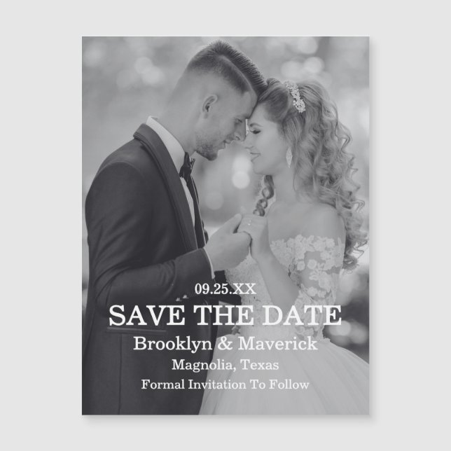 Elegant Black & White Save The Date Photo Magnetic (Anverso)