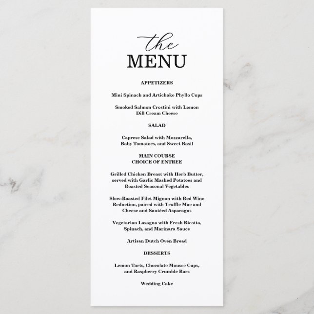 Elegant Black & White Wedding Menu (Anverso)