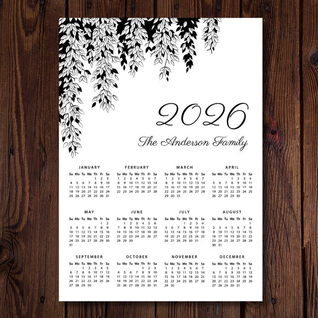 Elegant Black White Weeping Birch Calendar 2026 (Subido por el creador)