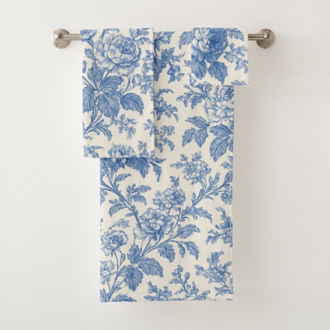 Elegant Blue and Cream Floral Toile de Jouy (In situ)