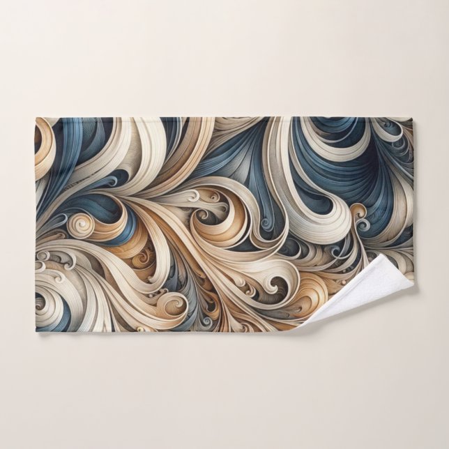 Elegant Blue Beige Baroque Swirl Pattern (Toalla de mano)