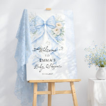 Elegant Blue Bow Floral Boy Baby Shower Welcome