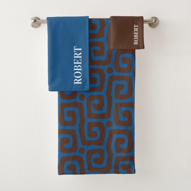 Elegant Blue &Brown Abstract Pattern Custom Name (In situ)