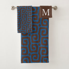 Elegant Blue &Brown Abstract Pattern Monogram