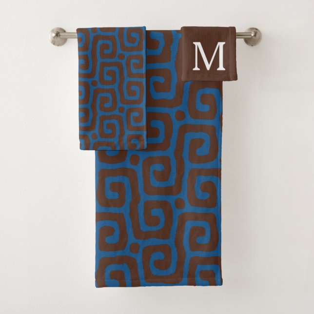 Elegant Blue &Brown Abstract Pattern Monogram (In situ)