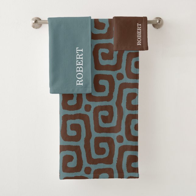 Elegant Blue &Brown Abstract Pattern Monogram (In situ)