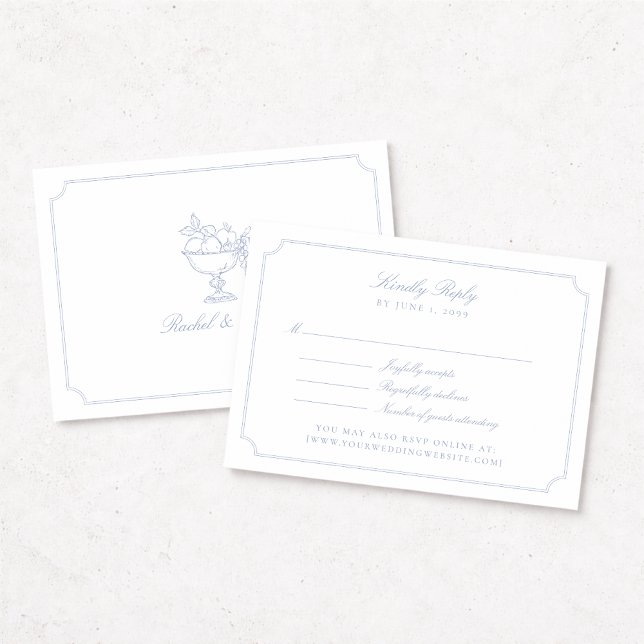 Elegant Blue Double Frame Wedding RSVP Card (Subido por el creador)