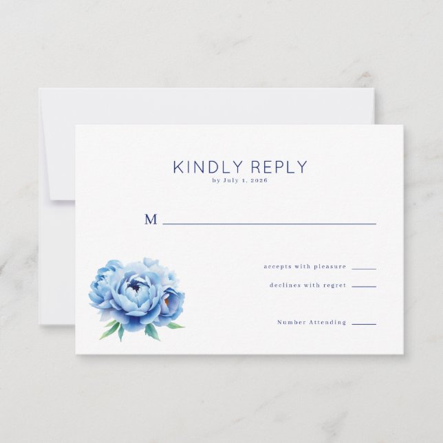 Elegant Blue Floral RSVP Card (Anverso)
