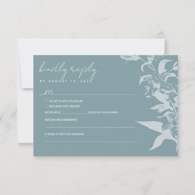 Elegant Blue Floral Wedding RSVP Card (Anverso)